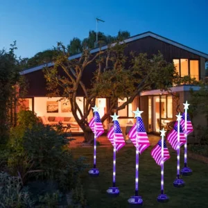Solar LED American Flag Lamp Outdoor IP65 Waterproof Patriotic Decor Garden Stake Pathway Light Independence Day 4th of July