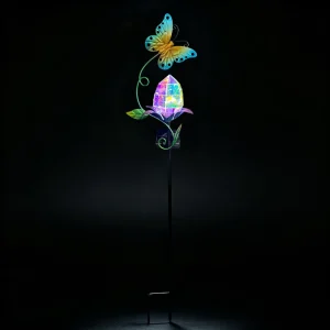 Solar LED Butterfly Stake Light Iridescent Garden Waterproof Prismatic Pathway Light Metal Art Landscape Lighting IP44