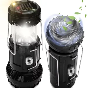 Solar LED Camping Light Fan Rechargeable IP44 Waterproof USB/Solar Charging