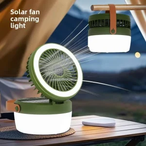 Solar LED Camping Light with Fan Multi-Functional Portable Folding Tent Light Rechargeable Lantern