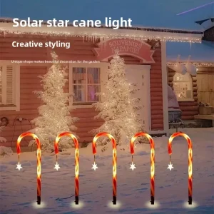 Solar LED Candy Cane Stake Christmas Star Pathway Lights IP44 Waterproof AA Battery Light Sensor Control Outdoor Garden Lawn