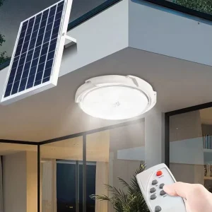 Solar LED Ceiling Light with Remote Control, 3 Modes, Dimmable, Waterproof, Indoor and Outdoor