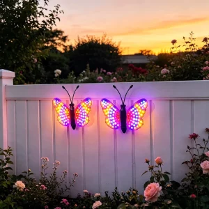 Solar LED Color Changing Glowing Butterfly Wall Lamp Garden Courtyard Lawn Decorative Light