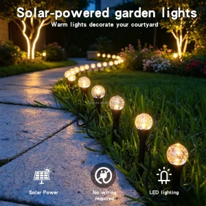 Solar LED Cracked Glass Ball Ground Spike Lights Multi head Crystal Globe Stake String Lamp Backyard Flower Bed Xmas Decor