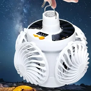 Solar LED Foldable Camping Light Outdoor with Fans Rechargeable IP65 USB/Power Adapter Remote Control for Camping Use
