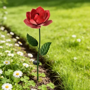 Solar LED Garden Light 3D Rose Shaped Metal Garden Stake Colorful Wrought Iron Floral Decorative Ornament