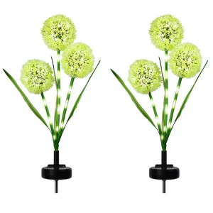 Solar LED Garden Outdoor Lights 6 Dandelion Flower Design Ground Stake Plastic Warm White Battery for Patio Backyard Wedding