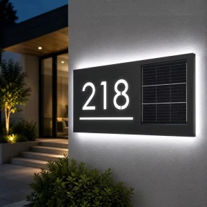 Solar LED House Number Sign Custom Address Plaque Outdoor Waterproof Backlit Door Number Sign for Home Villa