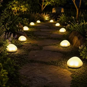 Solar LED IP65 Outdoor Garden Courtyard Walkway Lamps With Simulated Pebbles And Imitation Stone Design