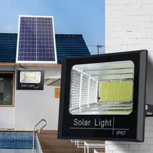 Solar LED IP65 Outdoor Security Flood Light & Street Light for Road with 180 Beam Angle 6000K Daylight Remote Control Adjustable