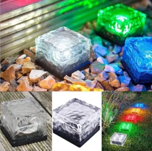 Solar LED Ice Cube Brick Light, Color-Changing Glass, Waterproof Outdoor Underground Garden Path and Step Light