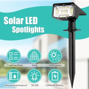 Solar LED Landscape Spot Light IP65 Waterproof High Brightness Outdoor Garden Pathway Lamp 3 Modes 180 Rotatable Head Dusk