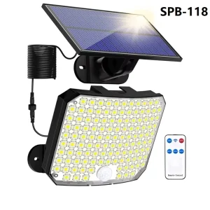 Solar LED Lights Garden Outdoor Motion Sensor 3 Head 180 Wide Angle IP65 Waterproof Security Lights with Remote Control ABS