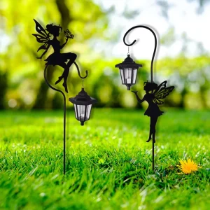 Solar LED Lights Unique Metal Fairy Girl Stake Decorative Black Fairy Gir Lawn Ornaments for Garden IP65 Outdoor Decorative