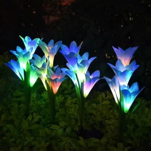 Solar LED Lily Light IP55 Waterproof CRI70 Button-Controlled Artificial Flower Garden Light