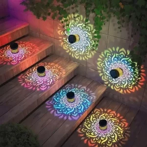 Solar LED Mandala Mosaic Outdoor Fence Decor Lamp, 7-Color Changing, Rechargeable