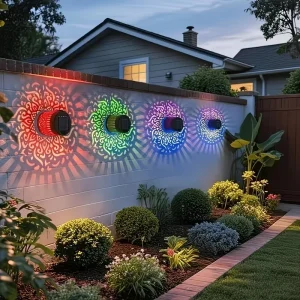 Solar LED Mandala Projection Wall Light Laser Cut RGB Colorful IP65 Waterproof Outdoor Garden Decor Landscape Lamp