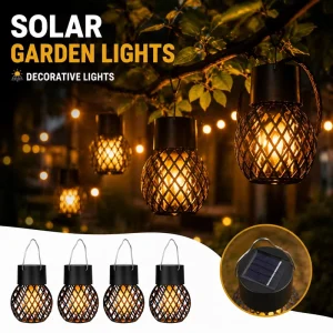 Solar LED Mini Hanging Ball Flame Openwork Hanging Lamp Outdoor Waterproof Rechargeable IP44 Decorative for Courtyard Garden