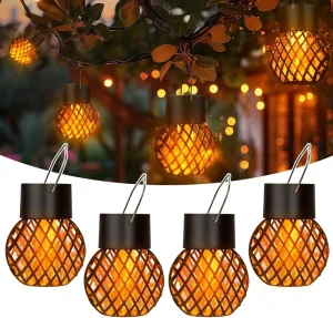 Solar LED Outdoor Flame Effect Hanging Lantern Waterproof Garden Decoration Lamp for Patio Garden Yard