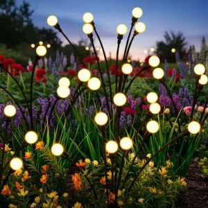 Solar LED Outdoor Garden Lights Warm White Firefly Design Patio Decor Big Bulb 4 Pack 32 LEDs