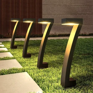 Solar LED Path Light, Curved Black Outdoor Landscape Stake Lamp for Garden, Pathway, Walkway, Driveway, and Lawn