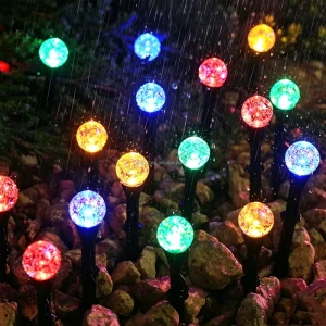 Solar LED Pathway Stake 2m Crystal Globe Ground Spike Waterproof Outdoor Driveway Flower Border Landscape Light
