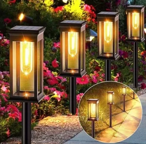 Solar LED Pathway Stake Lights IP65 Waterproof Warm White Outdoor Garden Yard Patio Walkway Landscape Light Auto On/Off ABS