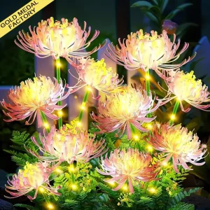 Solar LED Red Spider Lily Flower Stake Light for Yard Lawn Patio Pathway Landscape