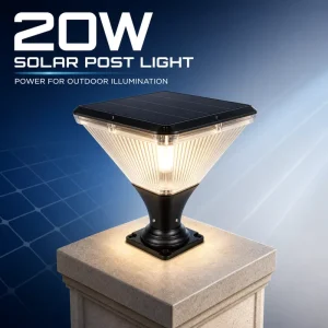 Solar LED Square Pillar Light Outdoor 20W Monocrystalline Post Cap Lamp IP65 Dimmable Fence Gate Pier Lantern