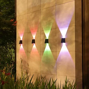 Solar LED Up Down Wall Light Outdoor Waterproof RGB Color Changing Solar Wall Lamp for Garden Decor