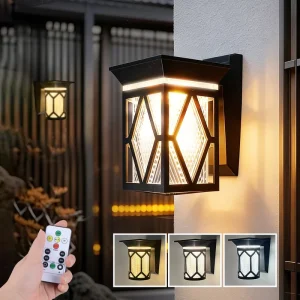 Solar LED Wall Lamp Outdoor Solar Powered Remote Control Light Sensor 3Colors Changeable Garden Light Home Decor 2W 1200mAh