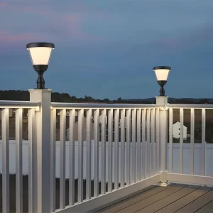 Solar LED pillar light with LiFePO4 battery fast charging monocrystalline panel 2000 cycles IP65 waterproof aluminum double shade