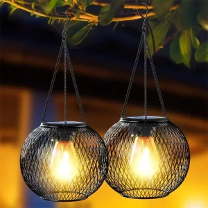 Solar Lantern LED Garden Light Outdoor Waterproof Auto On/Off Sensor Warm White Hollow Iron-Art Landscape