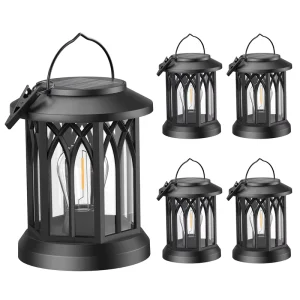 Solar Lanterns 4 Pack Outdoor IP65 Waterproof LED Garden Lights 360 Beam Angle Light Sensor Warm Light Hanging Camping Decor