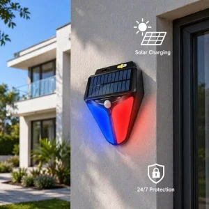 Solar Light PIR Motion Sensor Wall Mounted Blue Red Flashing Warning Siren Security Alarm Outdoor Garden OEM