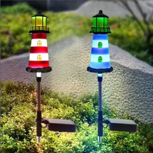 Solar Lighthouse LED IP67 Outdoor Decorative Light Courtyard Waterproof Ground Stake Lamp Park