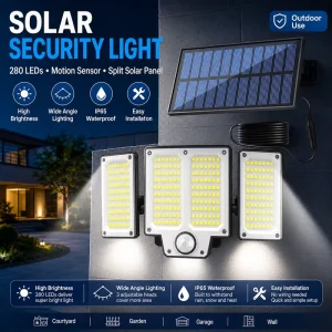 Solar Lights Outdoor Garden 280 LED Solar Powered Motion Sensor Flood Lights Dusk Dawn LED Security Wall Lights IP65