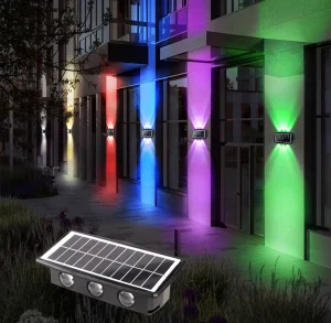 Solar Lights Outdoor Garden 4 6 8 LEDs Color Changing RGB LED Wall Wash Light for House Fence Outside Stair Decoration