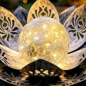 Solar Lotus Flower Garden Light IP65 Waterproof Outdoor Metal Courtyard Pathway Decorative LED Landscape Lighting