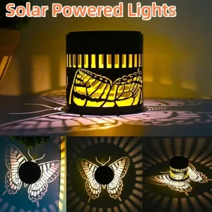 Solar Mandala Butterfly Wrought Iron Projection Wall Light IP44 Waterproof Outdoor Garden Decor Lamp