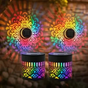 Solar Mandala Garden Projector Light Color Changing Outdoor Deck Step Pattern Solar Wall Light for Patio Backyard