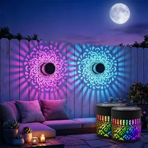 Solar Mandala Garden Projector Light Outdoor Waterproof Metal Wall Fence Lights for Garden Yard Deck Step Patio