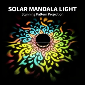 Solar Mandala Projection Wall Light with Color Filter Film IP65 Waterproof Hollow Cut-out Wall Lamp Outdoor Garden Decor