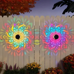 Solar Mandala Sunflower Wall Lamp Outdoor Waterproof Garden Landscape Decor Wall Light for & Home Yard Decoration
