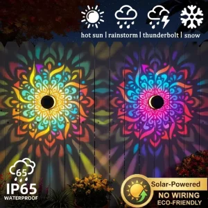 Solar Mandala Wall Lamp Outdoor LED Waterproof Fence Lamp for Garden Lawn Estate Porch Corridor Courtyard Decoration Wall Light