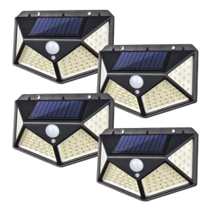 Solar Motion Sensor Lights 100LEDs 120° Wide Angle IP65 Waterproof Solar Garden Step Lights for Front Door Yard Garage Deck