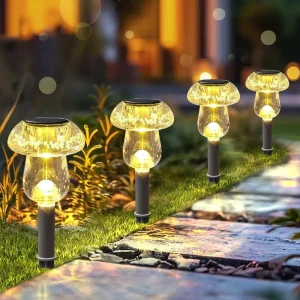 Solar Mushroom Light Outdoor Garden Decor Waterproof Transparent Modern Design