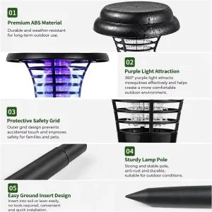 Solar Outdoor Bug Zapper Light UV LED Water Resistant Mosquito Repellent Stake Light Sensor Control Battery Included Garden CE