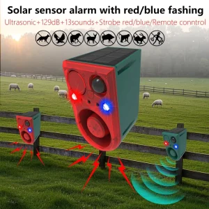 Solar Outdoor Motion Sensor Alarm Support Recording and Adjustable Volume 130db Loud 3 Work Modes Strobe Light for Home