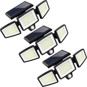 Solar Outdoor Security Lights 2500LM 210 LED 3 Heads Motion Sensor Remote Control IP65 Waterproof 270 Wide Flood
